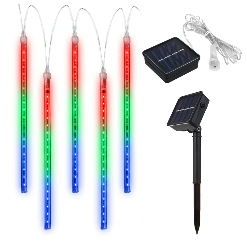 Maclean MCE412 Solar LED Icicle Fairy Lights 144 LED 8 x 30 cm Icicles RGB Lichtgordijn 2,4 m Kerstverlichting IP44 Decoratie Solar Light