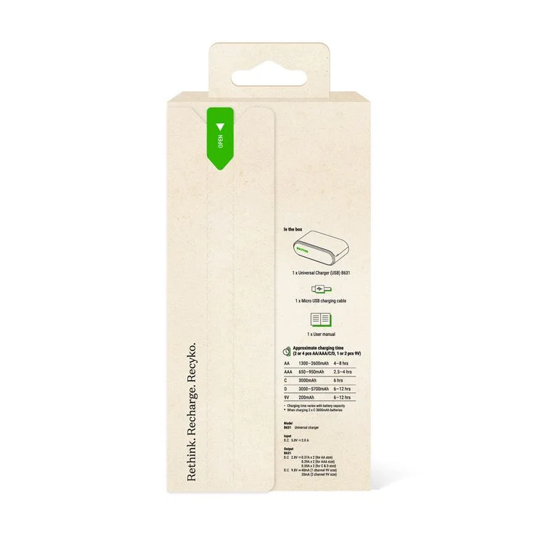 GP Recyko batterij oplader AA, AAA, C, D, 9V B631 5V
