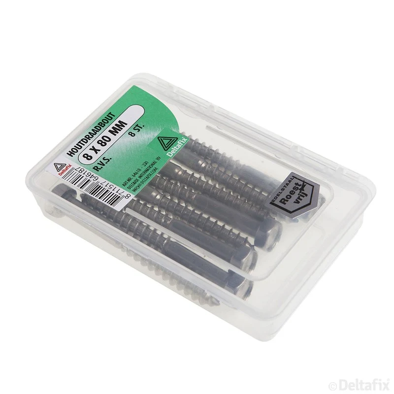Deltafix houtdraadbout RVS 8x80mm 8st