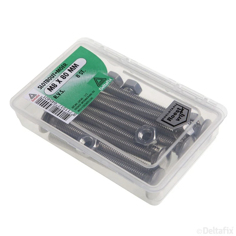 Deltafix slotbout met moer RVS M8x80mm 8st