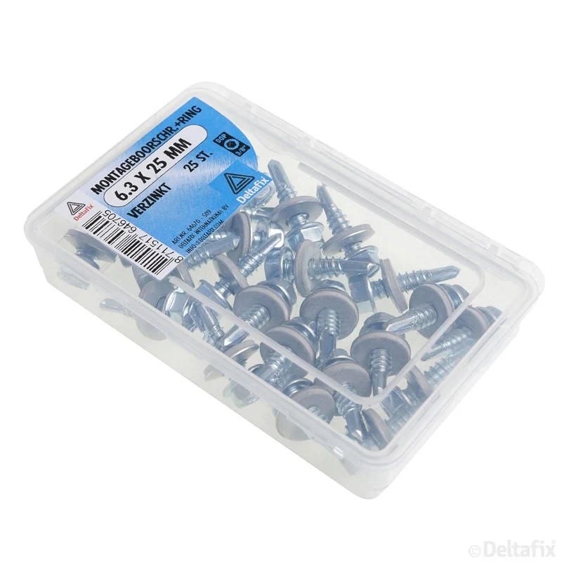 Deltafix montageschroef met ring zeskant staal 6,3x25mm 25st