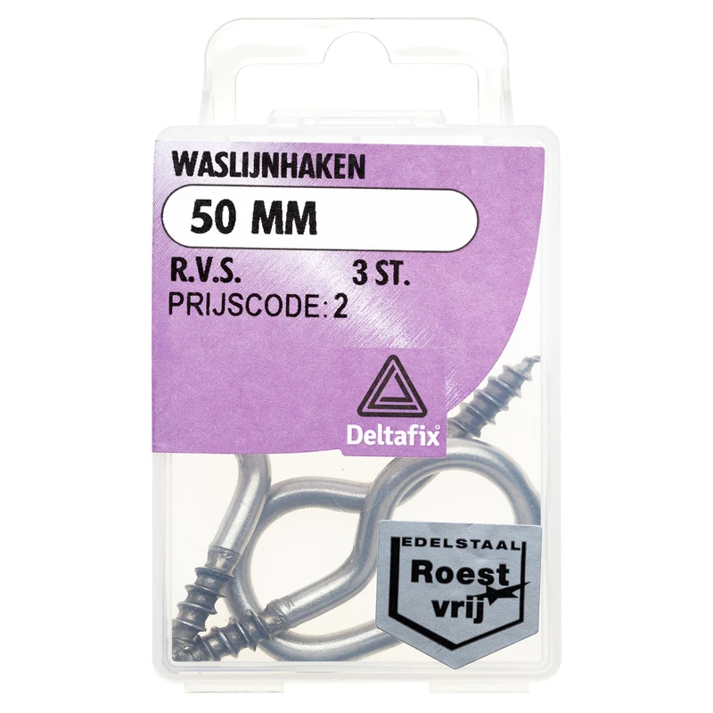 Deltafix waslijnhaak RVS 50mm 3st