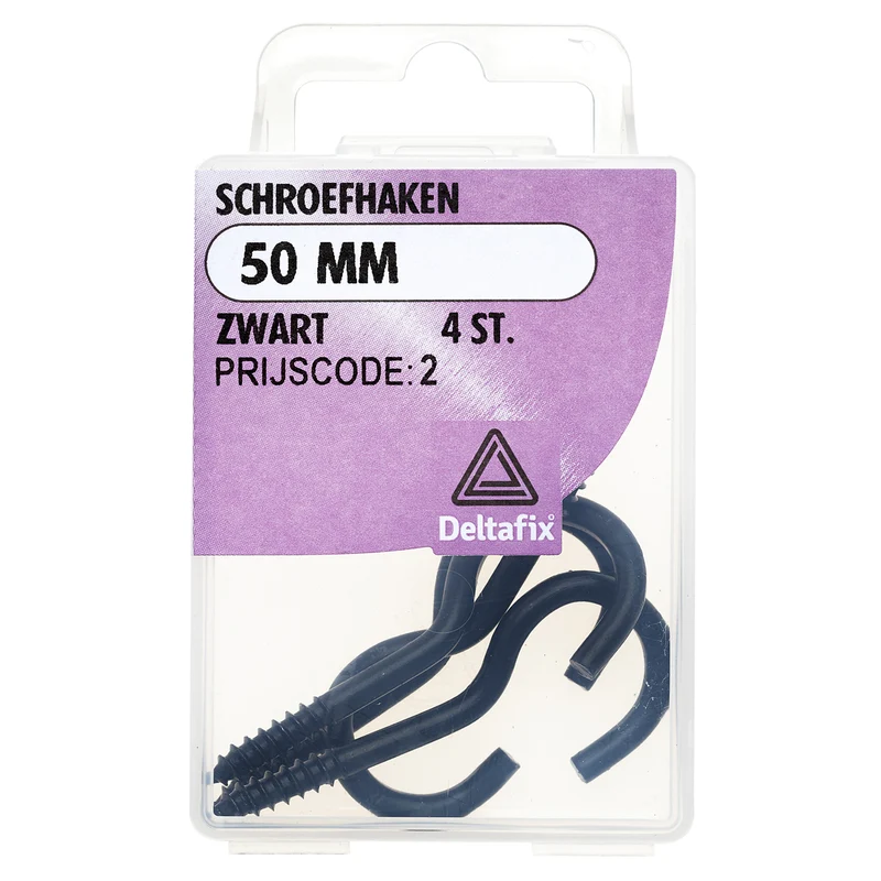 Deltafix schroefhaak gecoat metaal zwart 50mm 4st