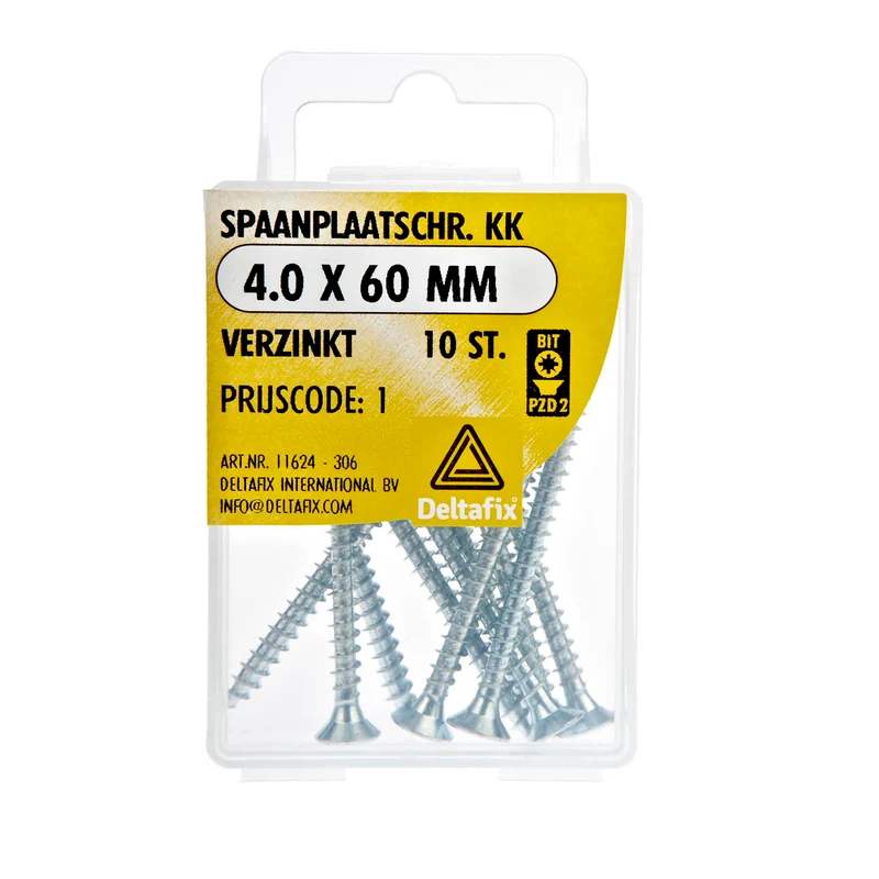 Deltafix spaanplaatschroef pozidrive platkop 4x60mm 10st