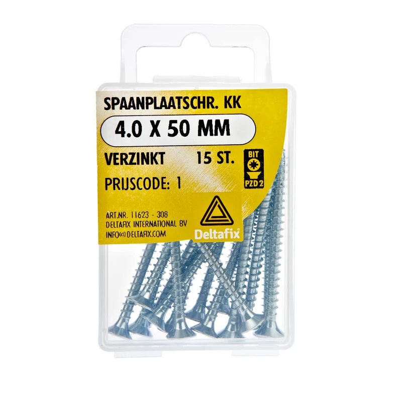 Deltafix spaanplaatschroef pozidrive platkop 4x50mm 15st