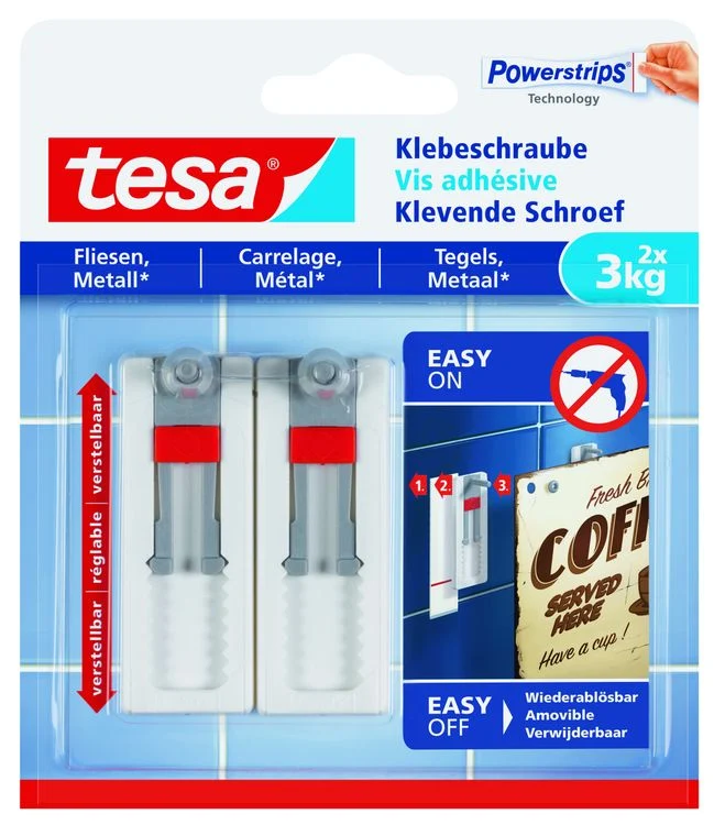 Tesa Powerstrips klevende schroef rechthoek kunststof wit 2st
