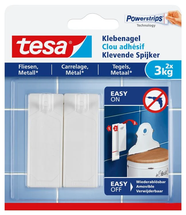 Tesa Powerstrips klevende spijker rechthoek kunststof wit 2st