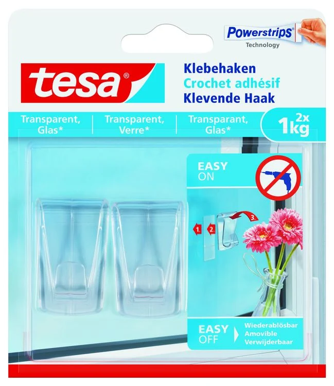Tesa Powerstrips haak kunststof transparant 1kg 2st