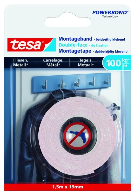 Tesa montagetape tegels wit 19mm 1,5m