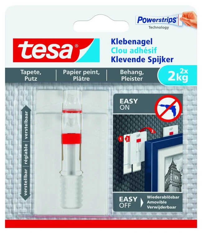 Tesa Powerstrips verstelbare spijker rechthoek kunststof wit 2st