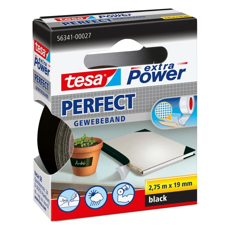 Tesa Extra Power Perfect textieltape zwart 19mm 2,75m