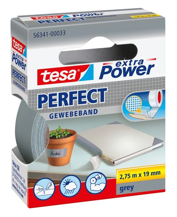 Tesa Extra Power Perfect textieltape grijs 19mm 2,75m
